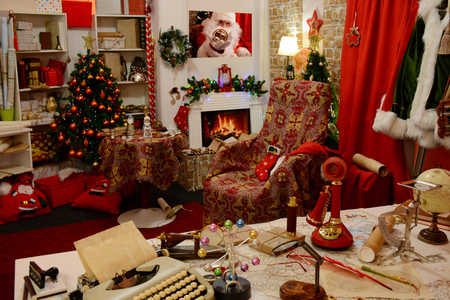 Santa's living room, decorated for Christmas. Santa Claus is not in.の写真素材