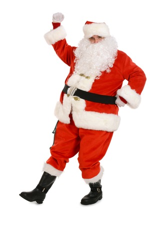 Traditional Santa Claus dancing. Studio shot of Santa Claus, isolated on white backgroundの写真素材
