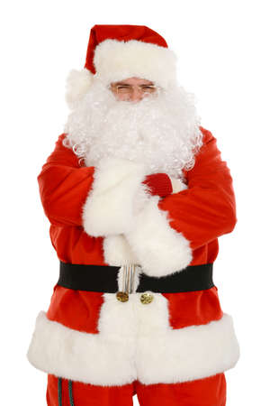 Grumpy Santa Claus in traditional suit. Crossed arms angry Santaの写真素材