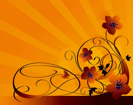 Orange grunge background with dark floral silhouette のイラスト素材