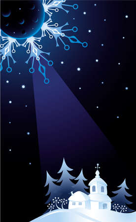 Decorative card with winter church at Christmas Eveのイラスト素材