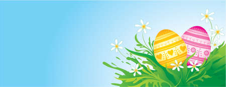 Easter banner with painted eggs のイラスト素材