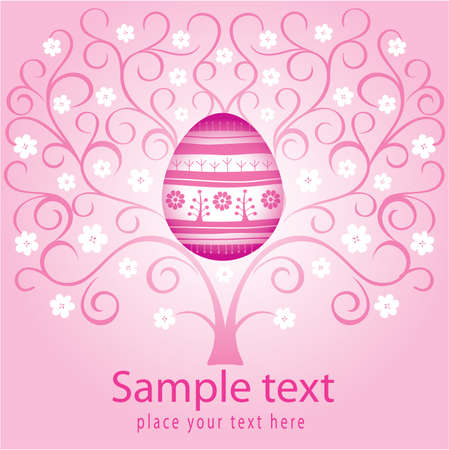 Easter card with blooming tree and decorative egg のイラスト素材