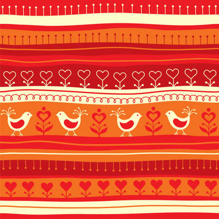 Decorative seamless background with birds and heartsのイラスト素材