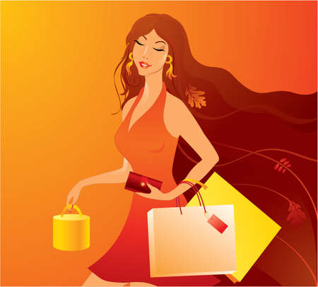 Beauty shopping girl with purchasesのイラスト素材