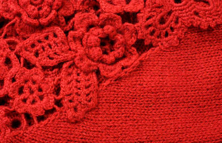 Knitting wool background with decorative flowers の写真素材