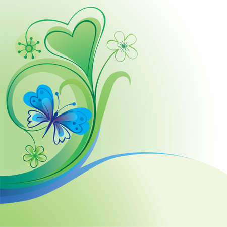 Nature decorative background with butterfly and flowers のイラスト素材