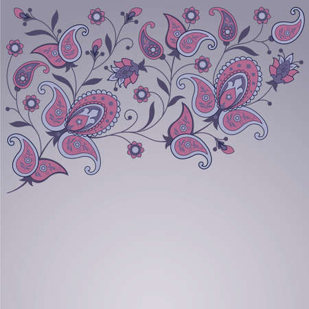 Decorative background with flowers and paisley のイラスト素材