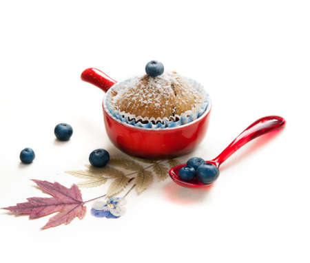 Cupcake with blueberry on a table, Blueberry Muffinの写真素材