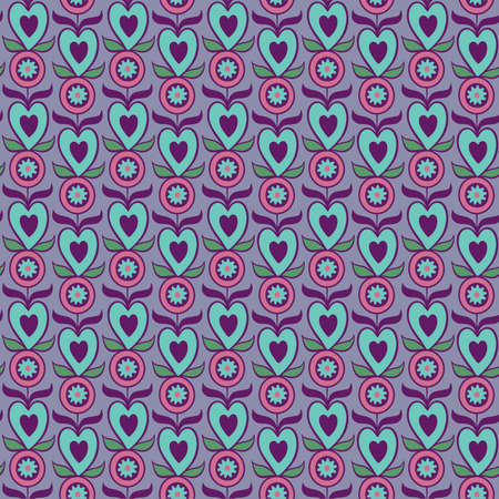 Abstract seamless pattern withdecorative  flowers and heartのイラスト素材