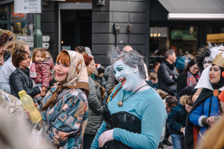 Andenne BELGIUM - 11 MAR. 2018: Bear carnival in Andenne. Traditional carnival of Bears in belgian city Andenne. People dressed in the fairy tale personagesのeditorial素材