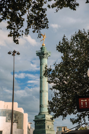 France, Paris, Colonne de Juillet (July Column), monument to Revolution of 1830 onThe Place de la Bastille is a square in Parisのeditorial素材