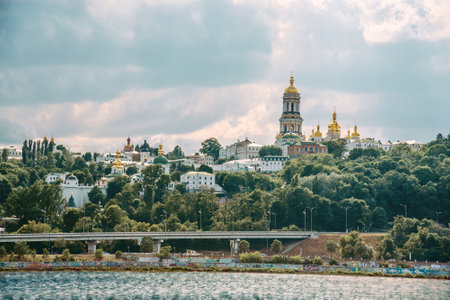 View of the Kiev Pechersk Lavra is a Orthodox Christian monastery the 11th-century located by the river Dnieper in Ukraineのeditorial素材
