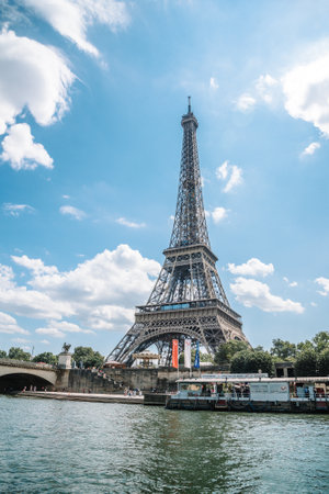 Eiffel tower in summer, Paris, France. Scenic panorama of the river Seineのeditorial素材