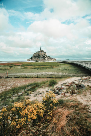Mont Saint-Michel, Beautiful view on island with the famous abbey, Famous touristic place in Normandy, Franceのeditorial素材