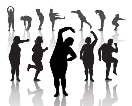 12 figures of thick women doing morning exercises のイラスト素材