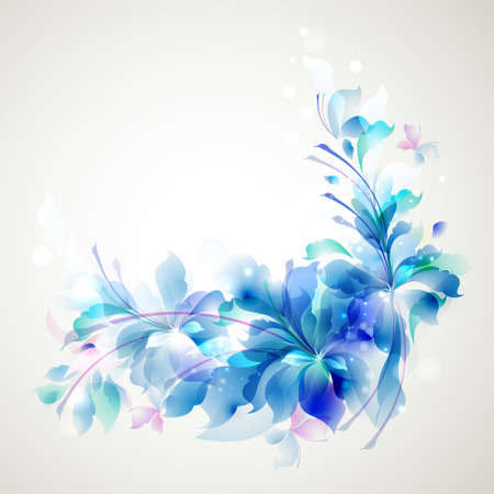 Tender background with three abstract flower and small butterflies のイラスト素材