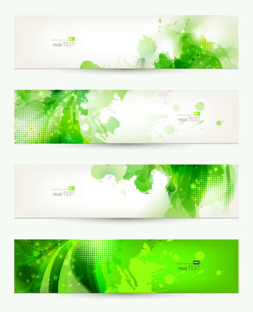 set of four  banners, abstract  headers with green blotsのイラスト素材