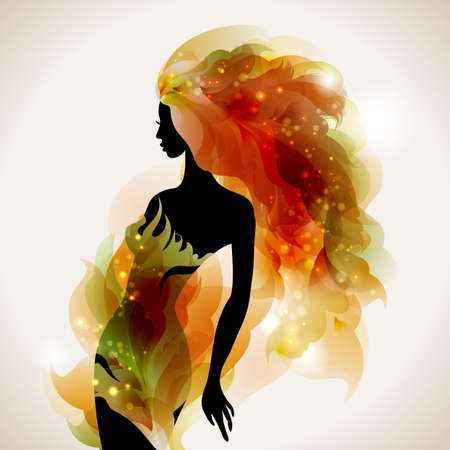 abstract decorative composition with girl のイラスト素材