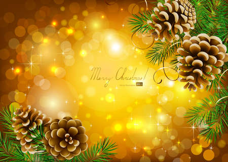 bright Christmas background with vitality cones and fir tree のイラスト素材