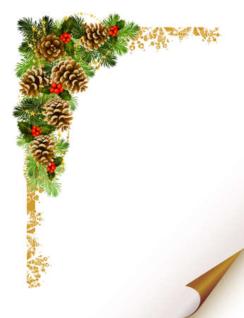 Christmas fir tree with cones formed corner のイラスト素材