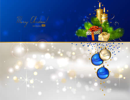 light Christmas background with burning candles and Christmas gift のイラスト素材