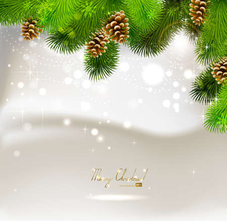 Christmas background with fir tree and cones のイラスト素材