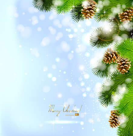 Christmas background with fir tree and cones のイラスト素材