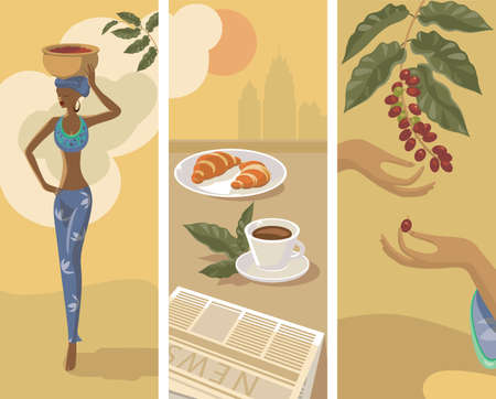Rich harvest of black strong coffee のイラスト素材