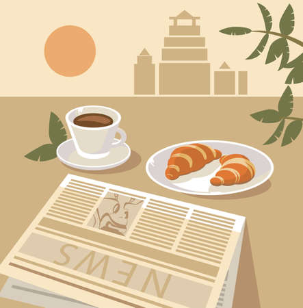 still life with coffee and croissant のイラスト素材