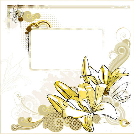 Background with a drawn lilies and decoration のイラスト素材