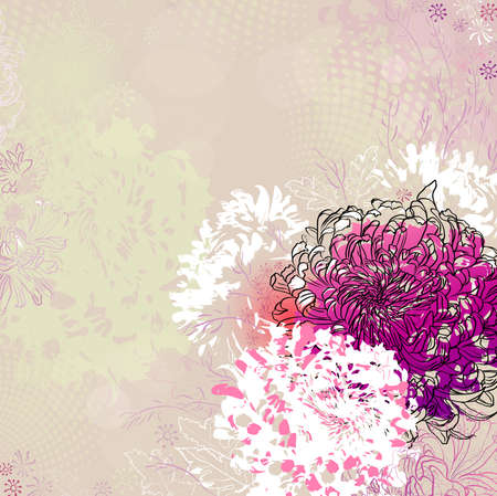 grunge greeting-card with decorative chrysanthemums のイラスト素材