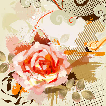decorative composition with big grunge rose のイラスト素材