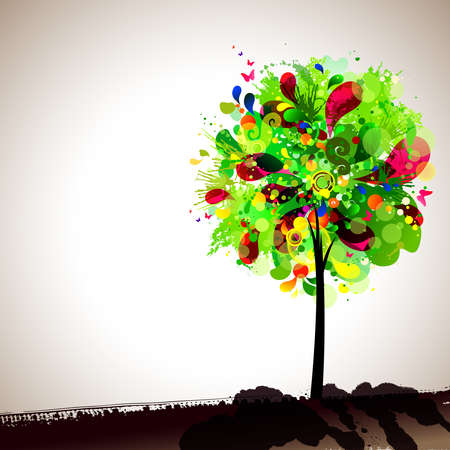 summer composition with multicolor tree のイラスト素材