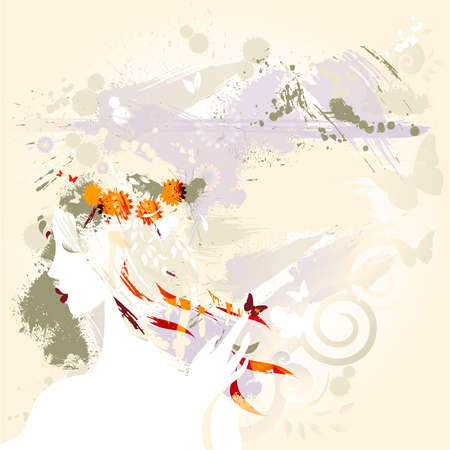 decorative composition with girl のイラスト素材