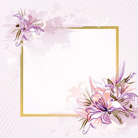 pink background with lilies のイラスト素材