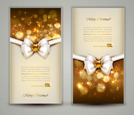 Two elegant Christmas greeting cards with bow and jewelry  のイラスト素材