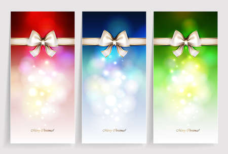 Three multicolor Christmas greeting cards with bow  のイラスト素材