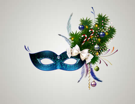 theatrical mask with christmas decorated branchのイラスト素材