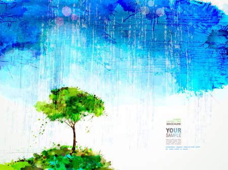 A single tree stands under rain cloud.のイラスト素材