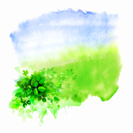 Green leaves composition on the glade. Watercolor abstract.のイラスト素材