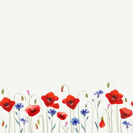 Floral glade with poppies.のイラスト素材