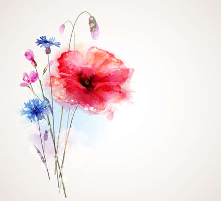 Floral bouquet with poppy and cornflowerのイラスト素材