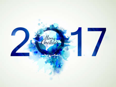 Blue composition. Merry Christmas and New Year 2017 with decorative design element.のイラスト素材