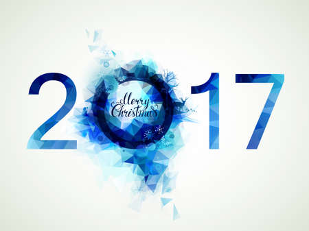 Blue composition. Merry Christmas and New Year 2017 with decorative design element.のイラスト素材