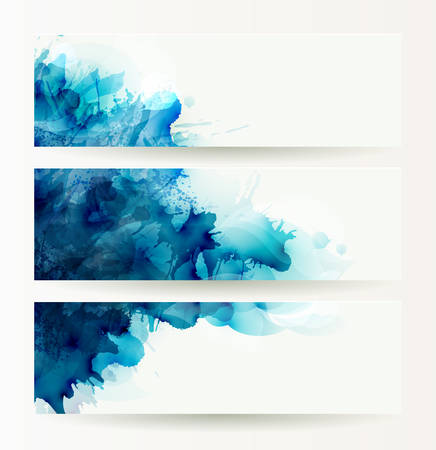 set of three banners, abstract headers with blue deliquescent blotsのイラスト素材