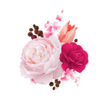 Elegance flowers bouquet of color roses and tulip  composition with blossom flowers and branches.のイラスト素材