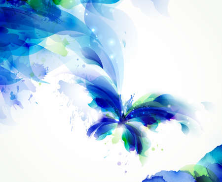 Abstract flying butterfly with blue and cyan blotsのイラスト素材