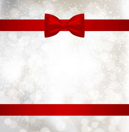 Light Christmas background with red holiday ribbon and snowflakesのイラスト素材