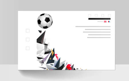 White and black soccer football with geometric abstract sport background. Modern polygonal triangles and colored shapes for creative banner template.のイラスト素材